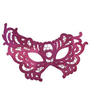 Embroidered Mardi Gras Mask 9 x 5 Pink White Decorate Add a stick Ribbons Jewels